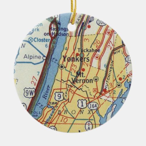 Yonkers Vintage Map Ceramic Ornament