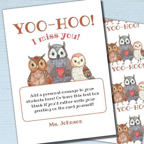 Yoo_hoo Owls I Miss You School Teacher Download Card