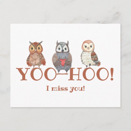 Yoo_hoo Watercolor Owls I Miss You School Teacher Postcard