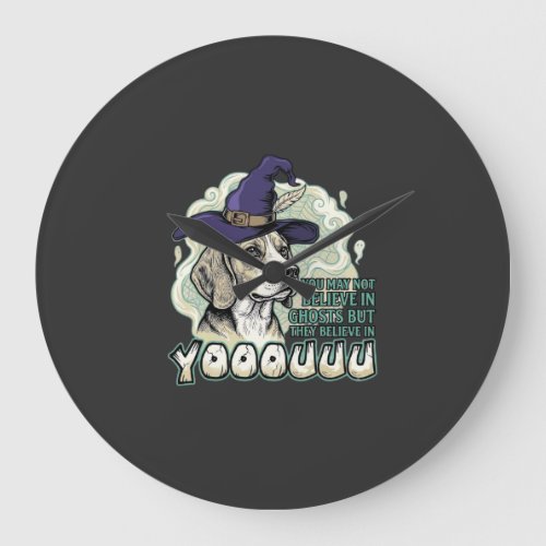 Yooouuu Ghosts Beagle Dog Purple Witch Hat Hallowe Large Clock