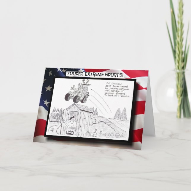 Yooper Extreme Sports! Outhouse Jump Greeting Card (Front)