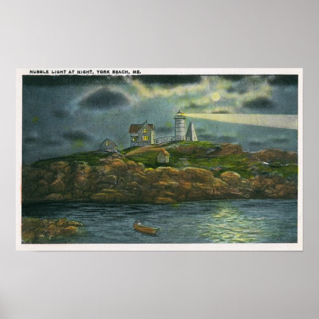 York Beach View of the Nubble Lighthouse at Poster (Front)