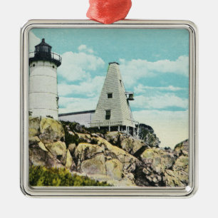 York Beach View of the Nubble Lighthouse Metal Ornament