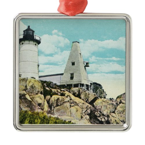 York Beach View of the Nubble Lighthouse Metal Ornament