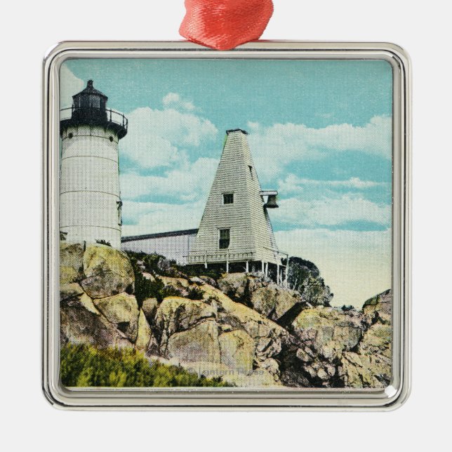 York Beach View of the Nubble Lighthouse Metal Ornament (Front)