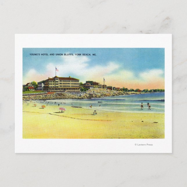 York Beach View of Young's Hotel and Union Postcard (Front)