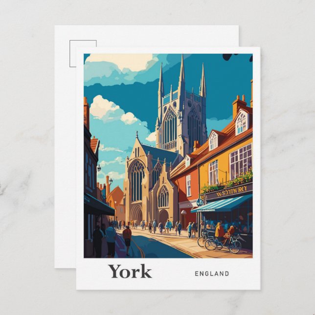 York England Travel Vintage Illustration Postcard (Front/Back)