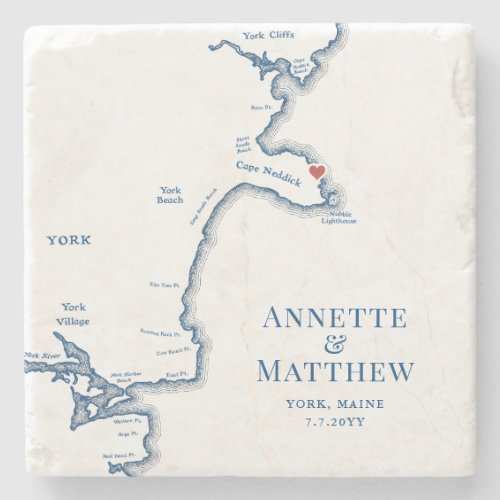 York Maine Destination Wedding Favor Stone Coaster