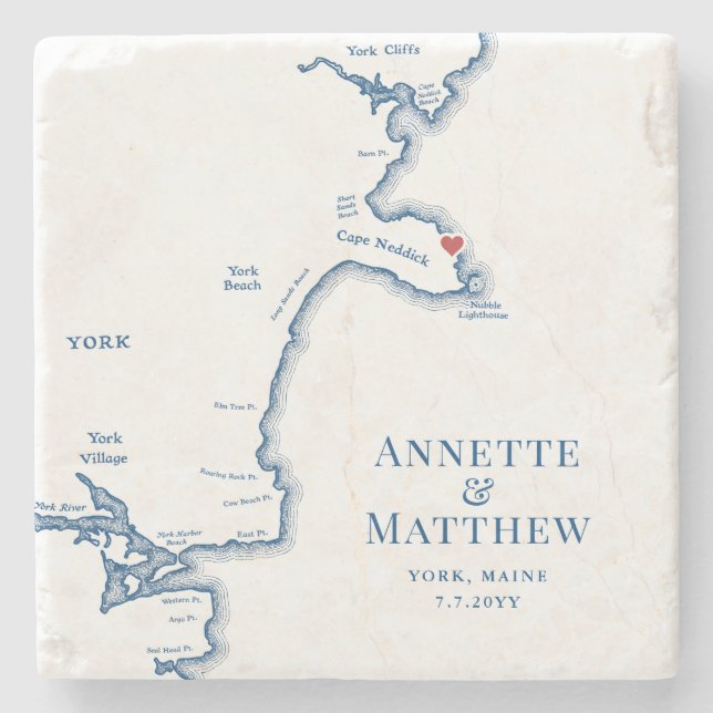 York Maine Destination Wedding Favor Stone Coaster (Front)