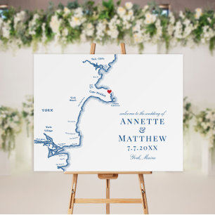 York Maine Map Elegant Navy Wedding Sign