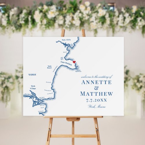 York Maine Map Elegant Navy Wedding Sign