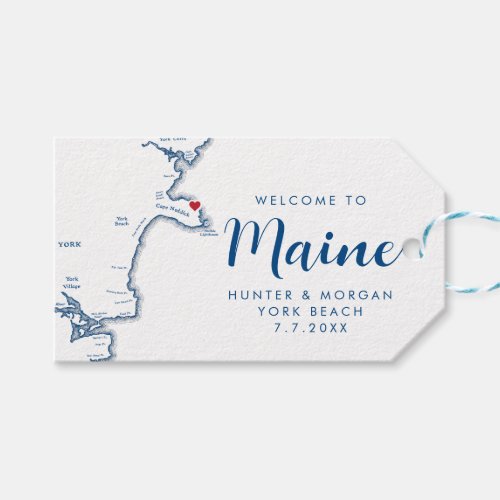 York Maine Map Minimal Modern Navy Wedding Welcome Gift Tags