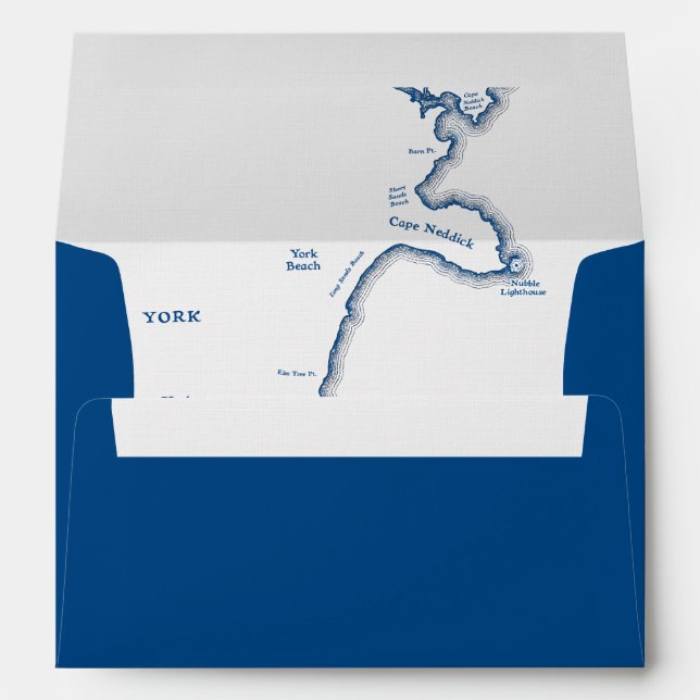 York Maine Map Navy Blue Wedding Envelope (Back (Bottom))