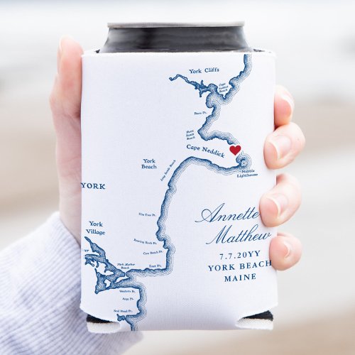 York Maine Map Wedding Favor Drink Can Cooler