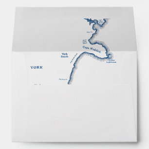 York Maine Map White Wedding Envelope