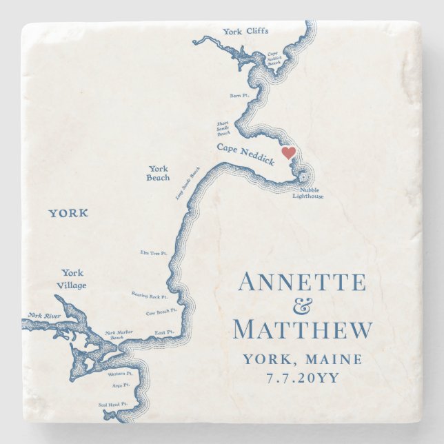 York Maine Wedding Favor Navy Blue Map Stone Coaster (Front)