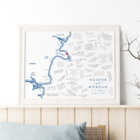 York Maine Wedding Modern Map Guest Book Poster