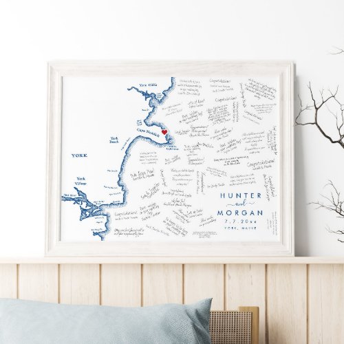 York Maine Wedding Modern Map Guest Book Poster