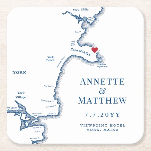York Maine Wedding Welcome Party Cocktail Hour  Square Paper Coaster