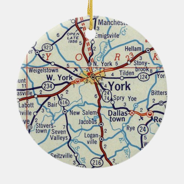 York PA Vintage Map Ceramic Ornament (Back)
