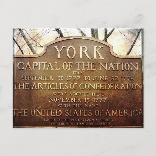 York Pennsylvania Nations First Capital Postcard