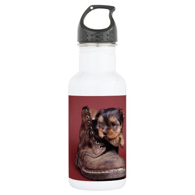 Yorkie and boot stainless steel water bottle (Front)