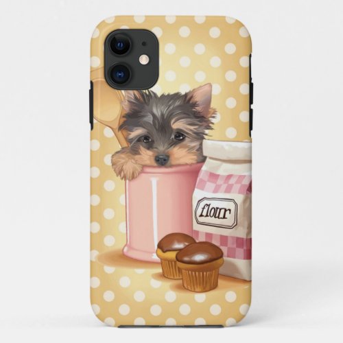 Yorkie and chocolate cupcakes iPhone 11 case