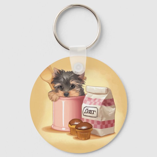 Yorkie and chocolate cupcakes keychain (Front)