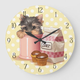 Yorkie and chocolate cupcakes large clock