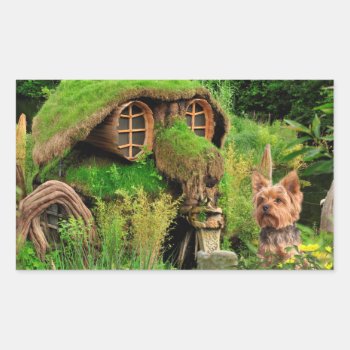 Yorkie And Fantasy House Rectangular Sticker by deemac2 at Zazzle
