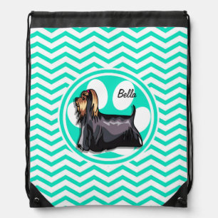 Yorkie; Aqua Green Chevron Drawstring Bag