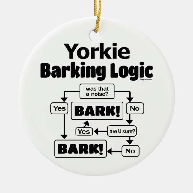 Yorkie Barking Logic Ceramic Ornament (Front)