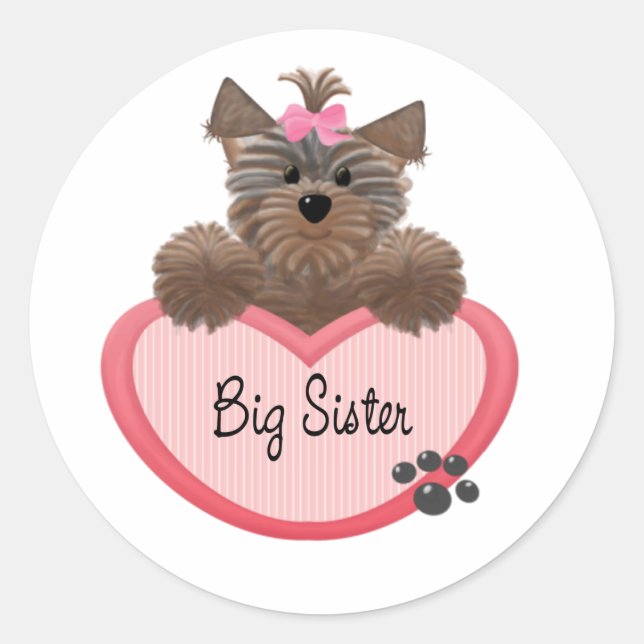 Yorkie Big Sister Classic Round Sticker (Front)