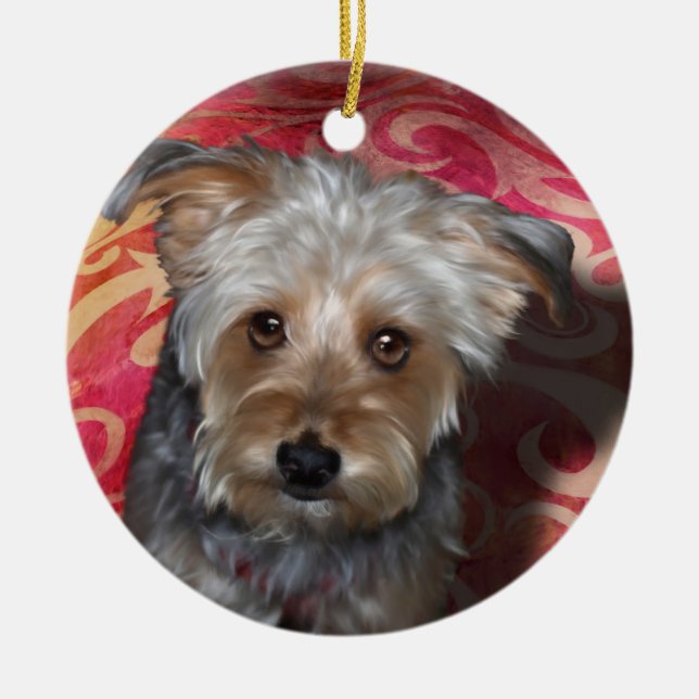 Yorkie Ceramic Ornament (Front)