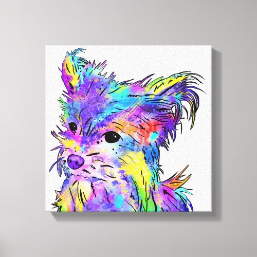 Yorkie Chihuahua Rainbow Dog Painting Canvas Print