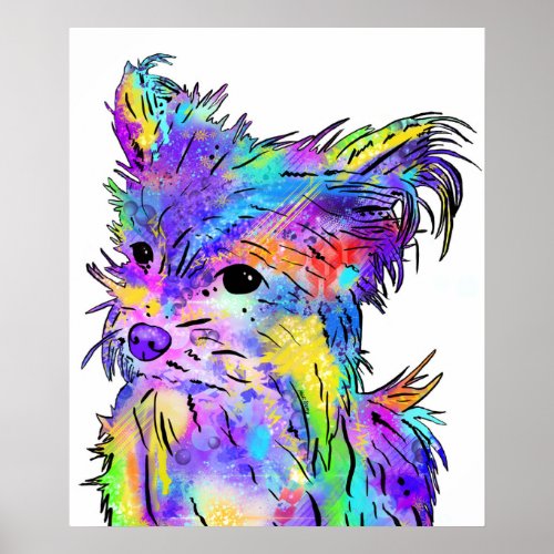 Yorkie Chihuahua Rainbow Dog Painting Poster