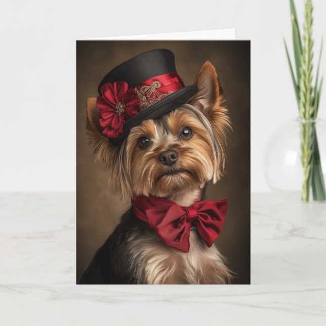 Yorkie Christmas Card Elegant Victorian Dog (Front)