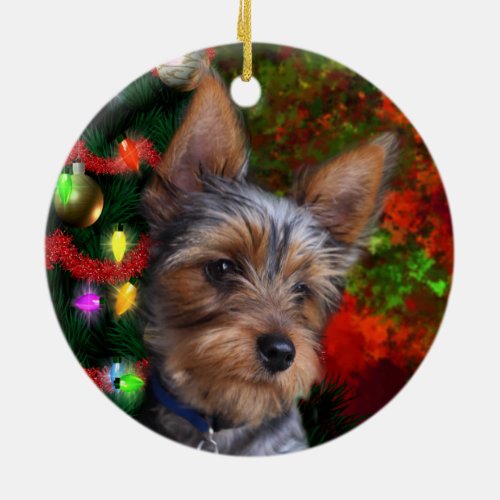 Yorkie Christmas Ceramic Ornament