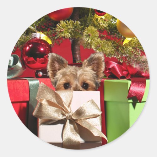 Yorkie Christmas Classic Round Sticker