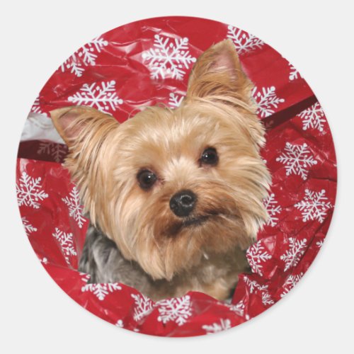 Yorkie Christmas Classic Round Sticker