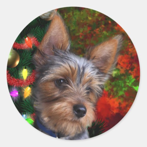 Yorkie Christmas Classic Round Sticker