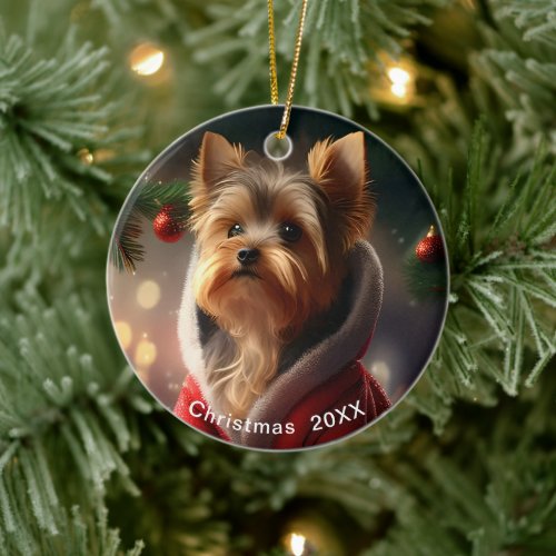 Yorkie Christmas Date or Add Pet Photo  Ceramic Ornament