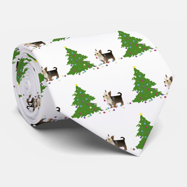 Yorkie Christmas Design Neck Tie (Rolled)