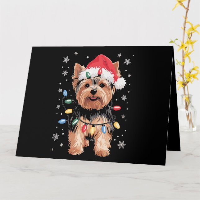 Yorkie Christmas Dog Long Xmas Gift Card (Yellow Flower)