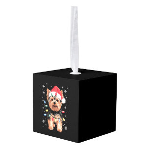 Yorkie Christmas Dog Long Xmas Gift Cube Ornament