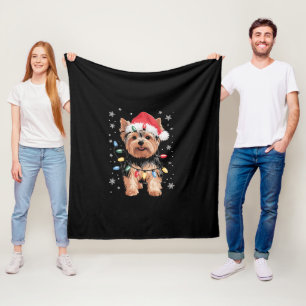 Yorkie Christmas Dog Long Xmas Gift Fleece Blanket
