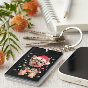 Yorkie Christmas Dog Long Xmas Gift Keychain