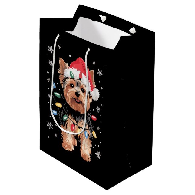 Yorkie Christmas Dog Long Xmas Gift Medium Gift Bag (Front Angled)
