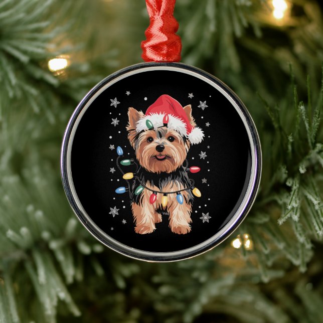 Yorkie Christmas Dog Long Xmas Gift Metal Ornament (Tree)