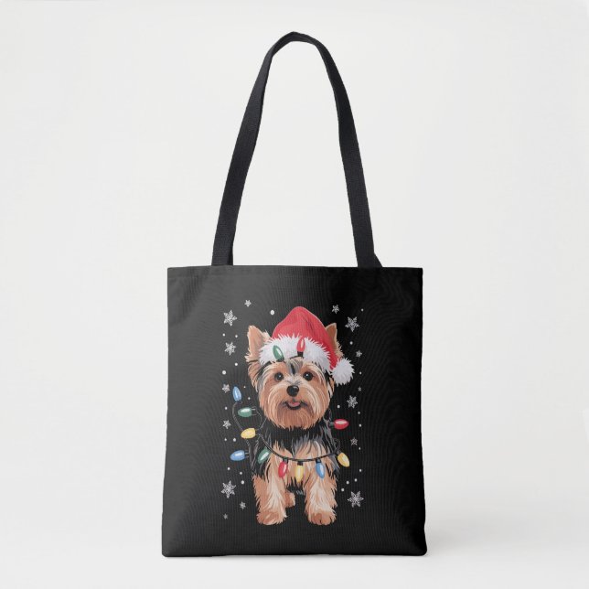 Yorkie Christmas Dog Long Xmas Gift Tote Bag (Front)